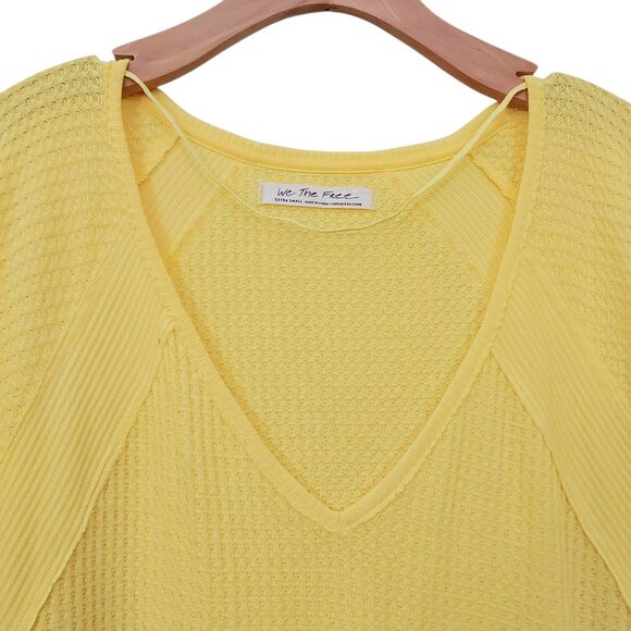 Free People We The Free Santa Clara Thermal Top Womens XS Yellow Oversized Knit - Picture 3 of 11